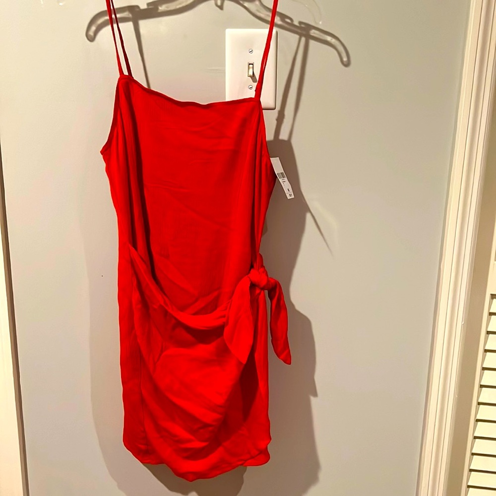 Red Thin Strap Wrap Mini Dress